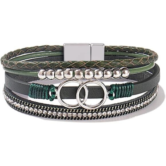 Boho Wrap Bracelets Leather Cuff Bangle Gold Beaded Bracelets for Women - Picture 7 of 7